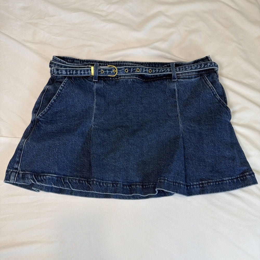 American Eagle Pleated Jean Size 10 Mini Skort Denim